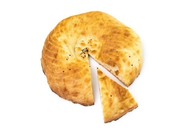 Loaf of homemade bread on white background