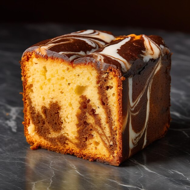 A loaf of pound cake with white and brown stripes.