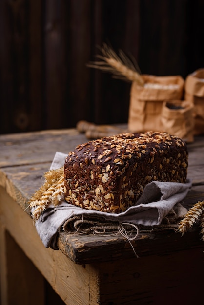 Loaf wholegrain bread with seeds