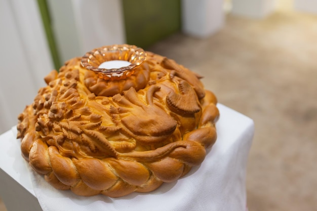 Loaf with salt at a wedding, Russian wedding.