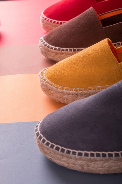 Loafers on multicolor . Close up. Four.