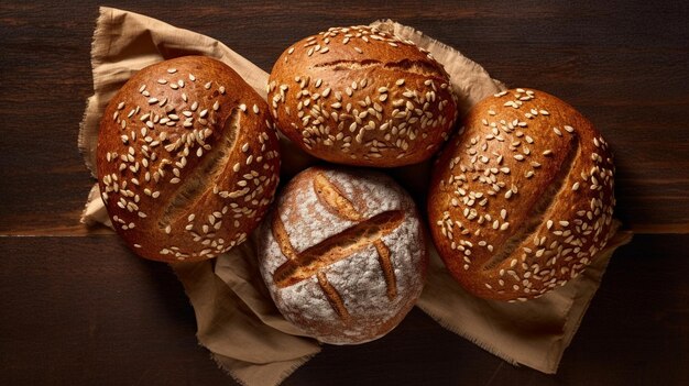 Photo loaves of bread top down view