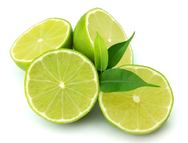 Lobes of a lime with life on a white background