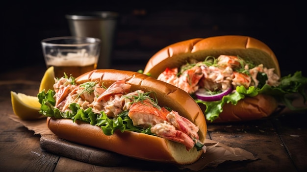 Lobster Rolls full of chunks of lobster meat and vegetables