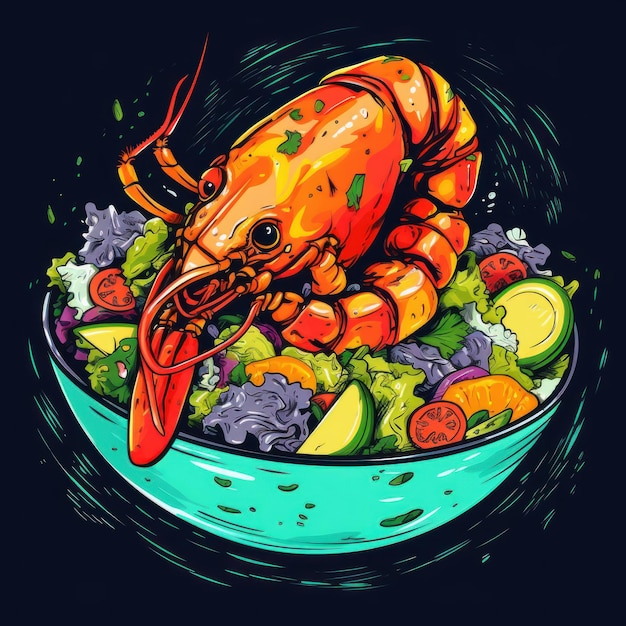 Lobster salad in an art style