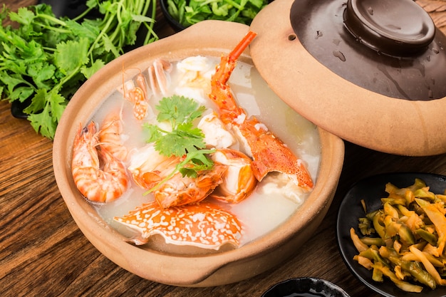Lobster Seafood congee in casserole