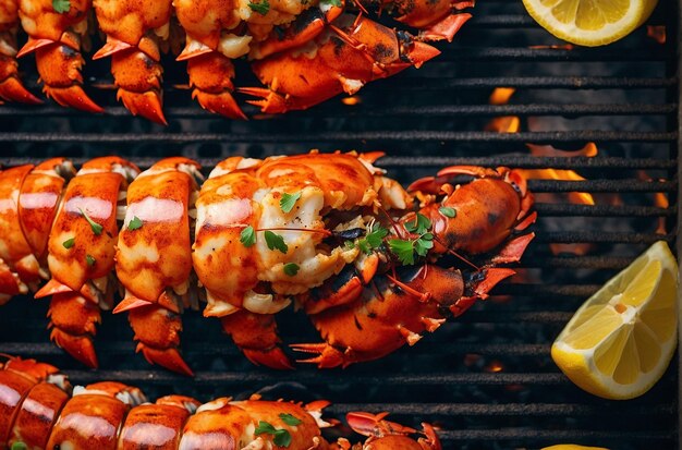 Lobster tail grilled on a barbecue