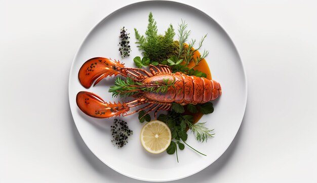 Lobster in a white plate Generative AI