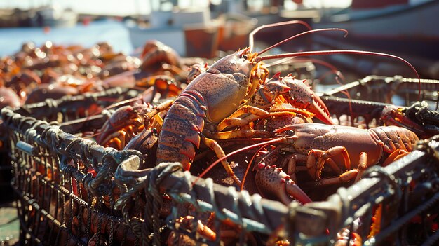 Lobsters grouped in basket