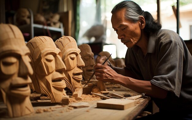 Photo local artisan39s mask carving