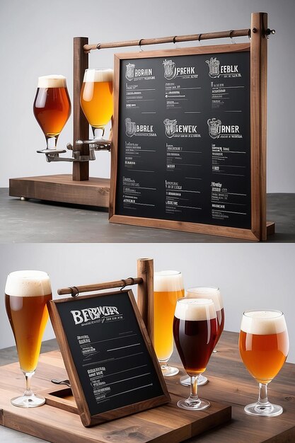 Local Brewery Beer Tasting Flight Signage Mockup with blank white empty space for placing your design