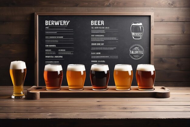 Local Brewery Beer Tasting Flight Signage Mockup with blank white empty space for placing your design