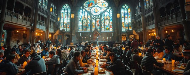 Foto una chiesa locale ospita una cucina di zuppa