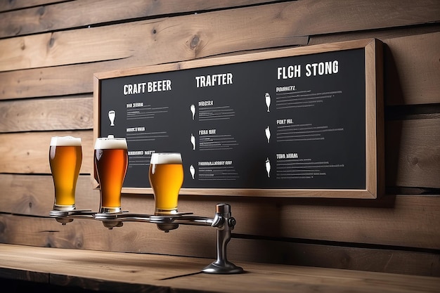 Local Craft Beer Tasting Flight Descriptions Signage Mockup met lege witte lege ruimte voor het plaatsen van uw ontwerp