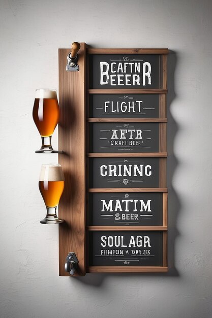 Photo local craft beer tasting flight descriptions signage mockup with blank white empty space for placing your design