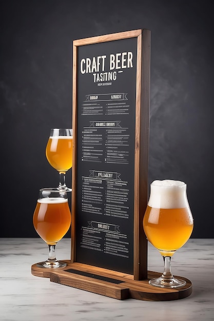 Local Craft Beer Tasting Flight Descriptions Signage Mockup with blank white empty space for placing your design