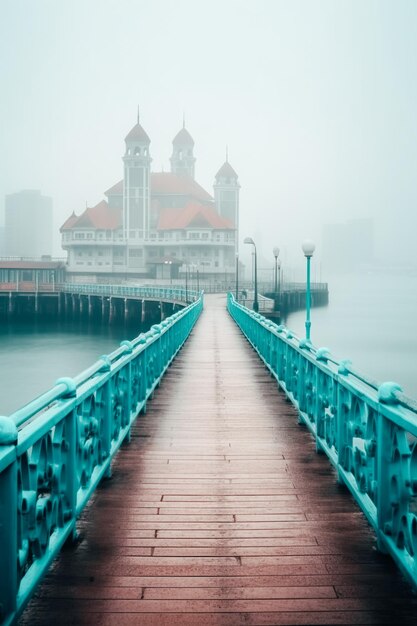 地元のランドマーク 霧の中の都市風景