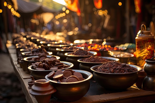 Local market displays artisanal chocolate tent generative IA