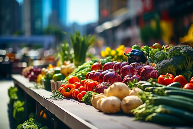 Местный рынок с свежими сельскохозяйственными продуктами Овощи и травы вблизи на уличном прилавке