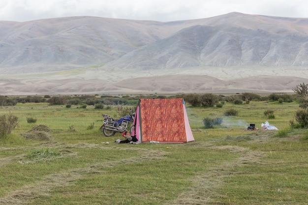 Local Mongolians relax in a tent.