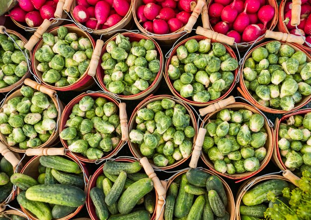 Local produce at the summer farmers market in the city.