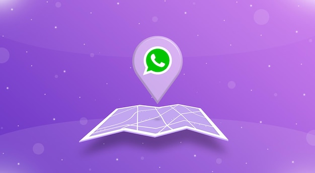 Locatie gps-punt met whatsapp-logo boven de open kaart 3d