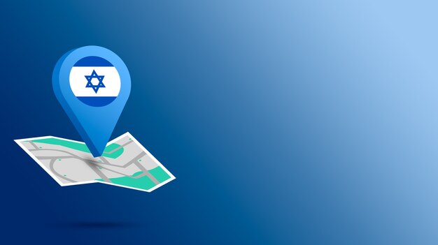 Locatiepictogram met Israël vlag op kaart 3d render