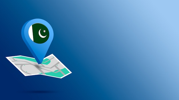 Locatiepictogram met Pakistan vlag op kaart 3d render