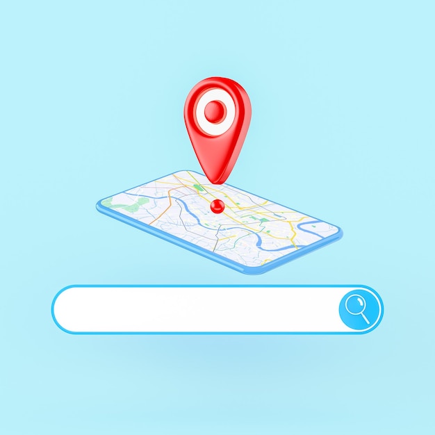 Locatiepictogram om ergens te zoeken. 3D-rendering