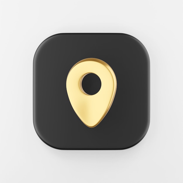 Location gold symbol icon. 3d rendering black square button key, interface ui ux element.