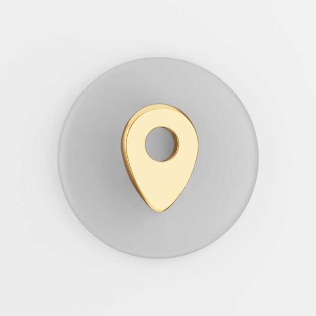 Photo location gold symbol icon. 3d rendering gray round key button, interface ui ux element.