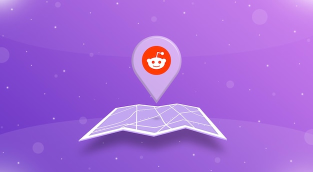 Location gps point with reddit logo above the open map 3d