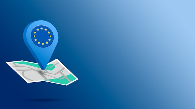 Location icon with european union flag on map 3d render