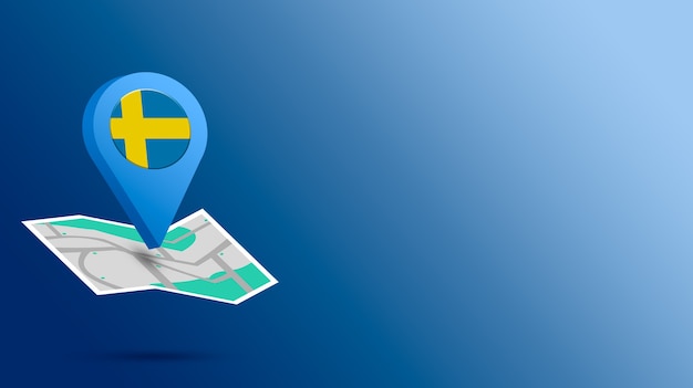 사진 지도 3d 렌더링에 스웨덴 국기와 위치 아이콘