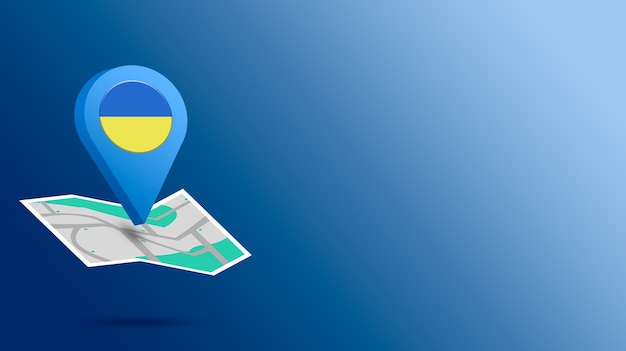 Location icon with Ukraine flag on map 3d render