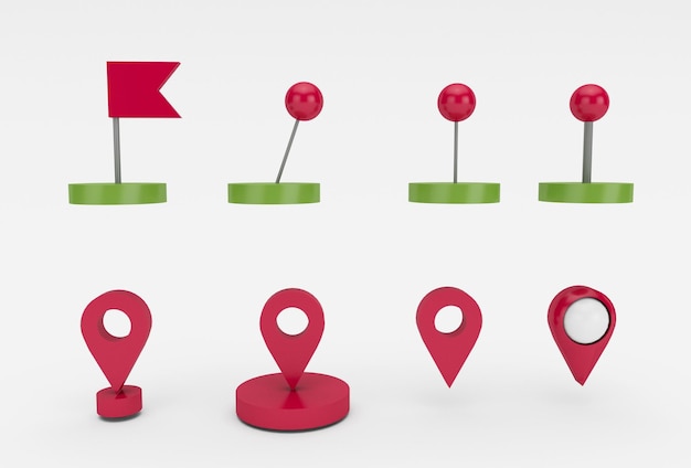 Location map pin gps pointer markers 3d illustration for destination minimal 3d rendering