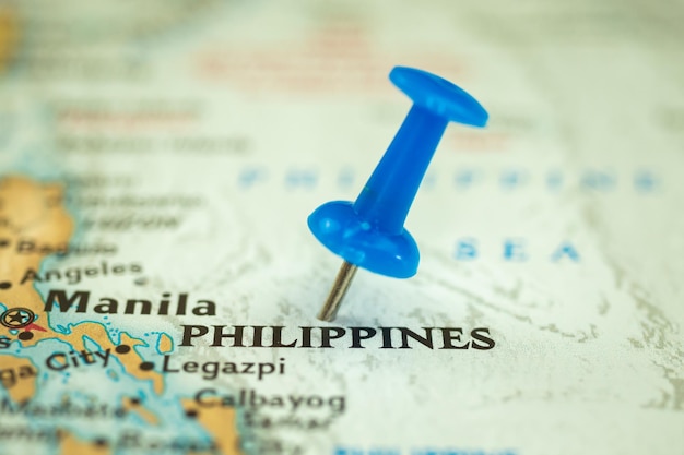 Location Philippines map with push pin closeup travel and journey concept Asia