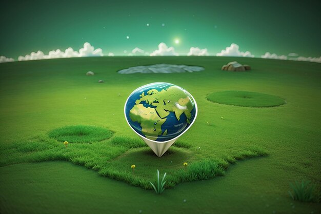 Location pin icon on earth and green grass in geographic information system concept