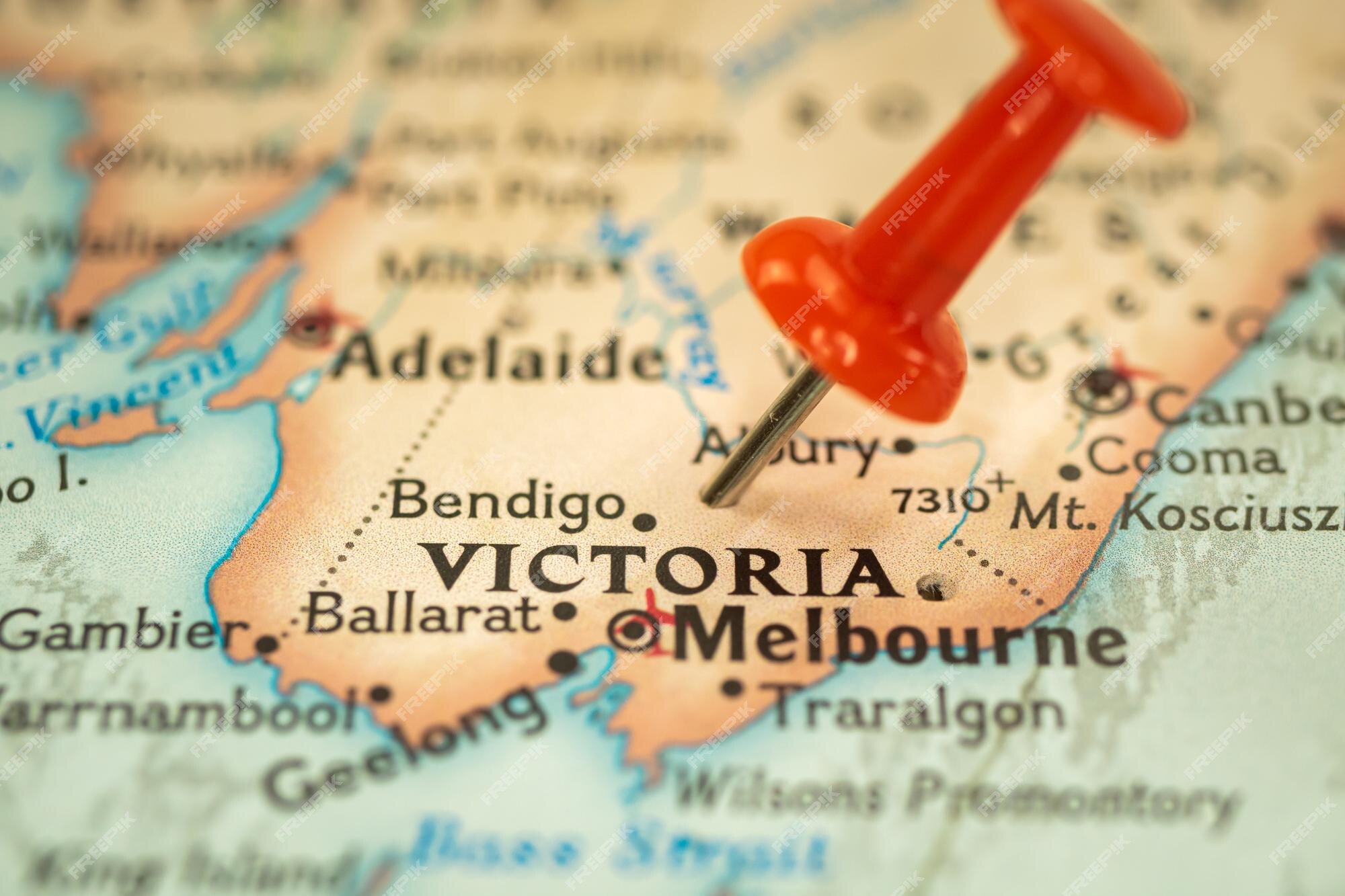 Premium Photo  Location victoria state in australia map with push