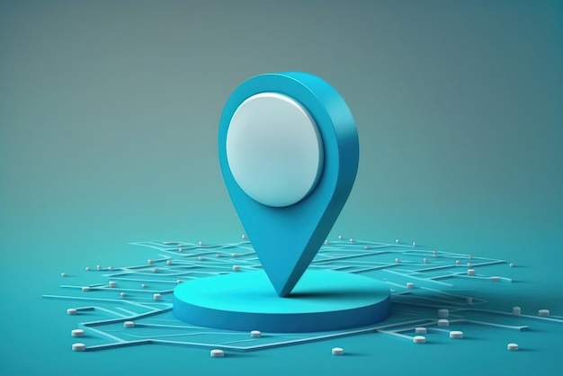 Locator mark of tmap and location pin or navigation icon sign on blue background with search concept