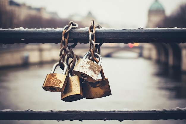 A lock on a bridge that says'love is in the air '