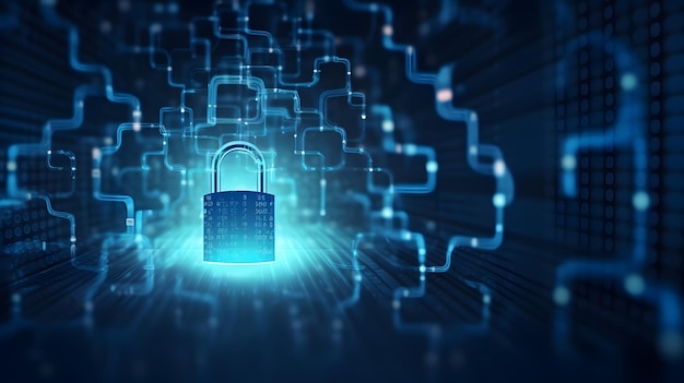 Lock on circuit pattern Concept of data security and cybersecurity AI generated