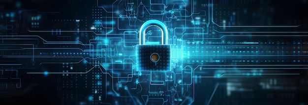 Lock on the circuit pattern Concept of data security cybersecurity encryption etc