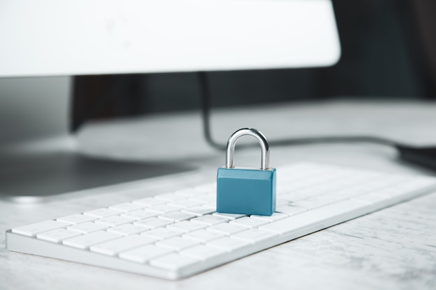 Lock on computer keyboard on the desk