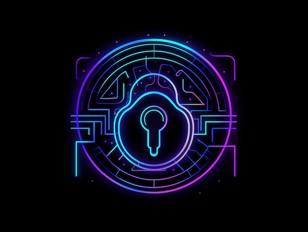 Lock cyber security concept abstracte neon stijl illustratie op zwarte achtergrond Generatieve AI