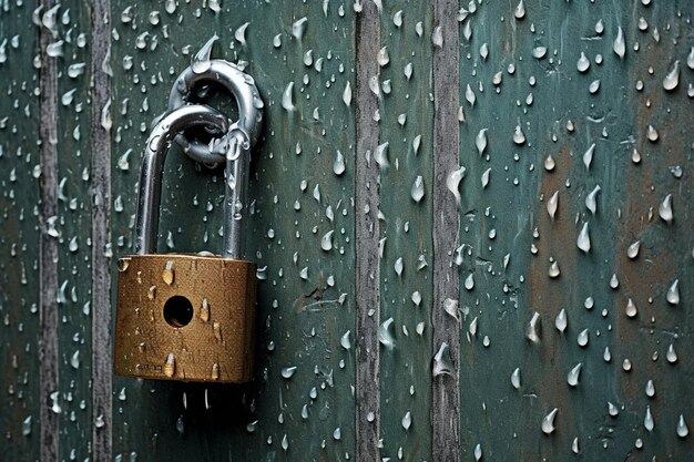 Photo lock on a door in the rain