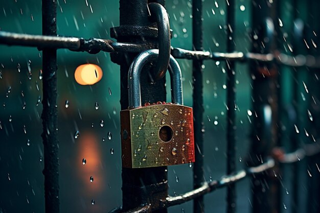 Lock on a door in the rain