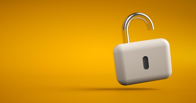 Lock icon 3d padlock on yellow abstract background minimal concept