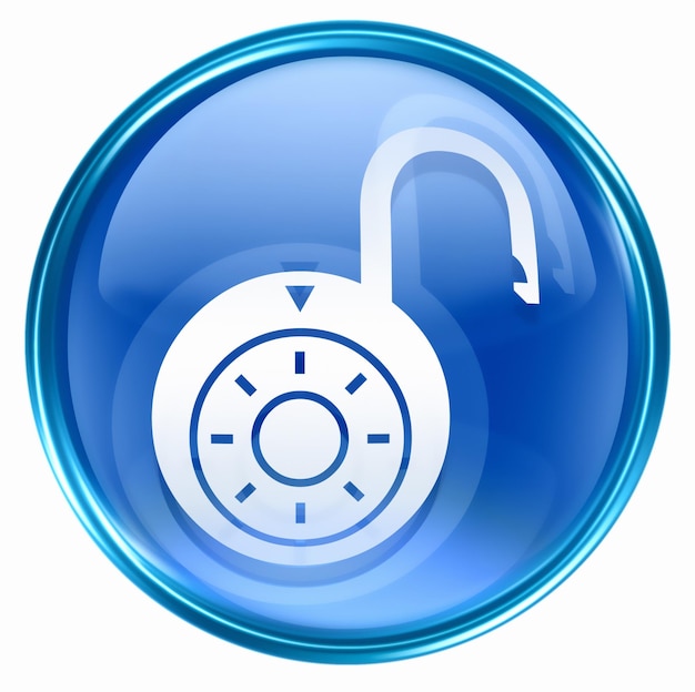 Photo lock on icon blue isolated on white