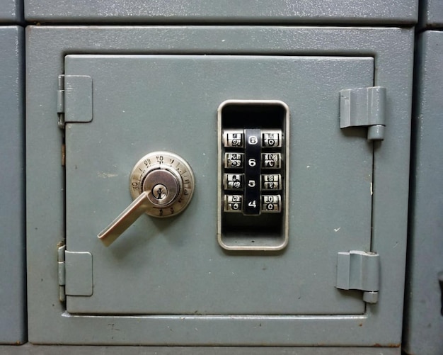 Photo a lock and key on a grey box with a key